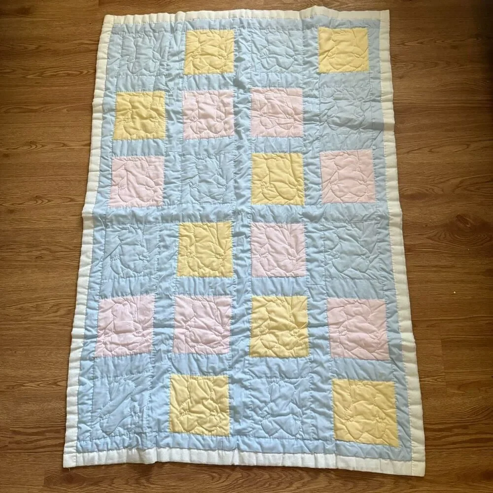 Vintage Handmade Baby Quilt 32x48 Multi Color Early 1990s